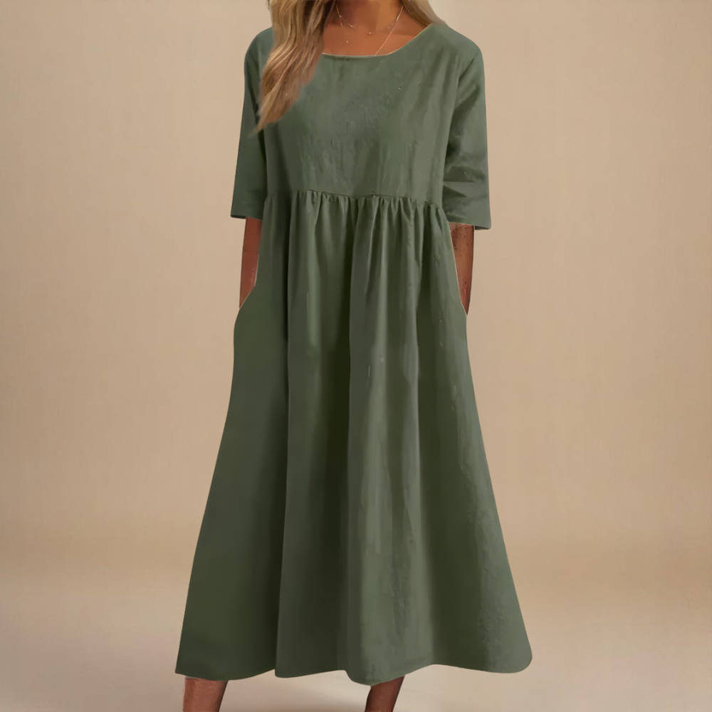 Women's Relaxed A-Line Midi Dress with Flowing Everyday Silhouette