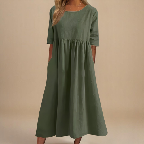 Women's Relaxed A-Line Midi Dress with Flowing Everyday Silhouette