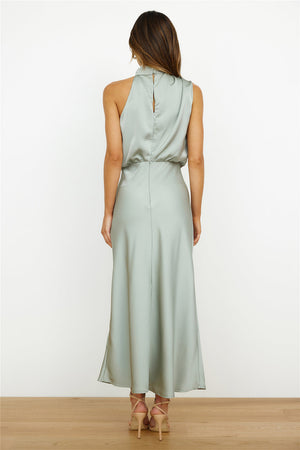 Women's Satin Halter Neck Asymmetric Midi Dress