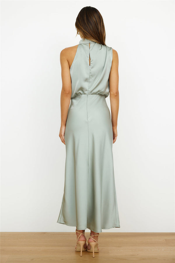 Women's Satin Halter Neck Asymmetric Midi Dress