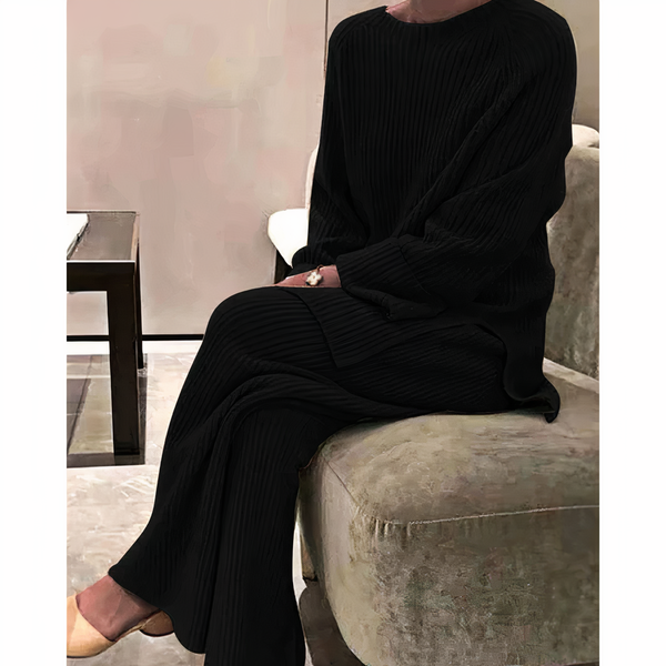 Women's Ribbed Sweater and Wide-Leg Pants Lounge Set