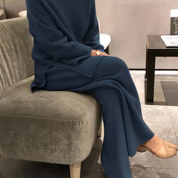 Women's Ribbed Sweater and Wide-Leg Pants Lounge Set