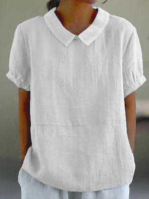 Women's Peter Pan Collar Short Sleeve Blouse with Relaxed Everyday Fit