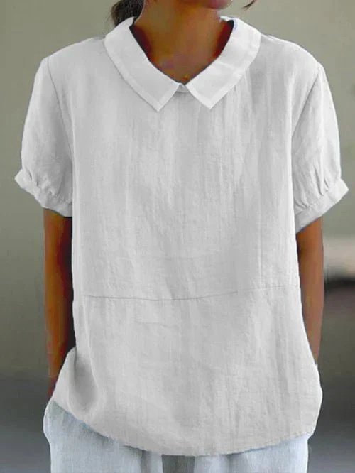 Women's Peter Pan Collar Short Sleeve Blouse with Relaxed Everyday Fit