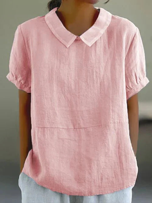 Women's Peter Pan Collar Short Sleeve Blouse with Relaxed Everyday Fit