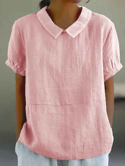 Women's Peter Pan Collar Short Sleeve Blouse with Relaxed Everyday Fit