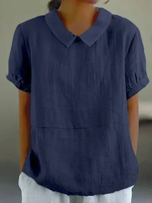 Women's Peter Pan Collar Short Sleeve Blouse with Relaxed Everyday Fit