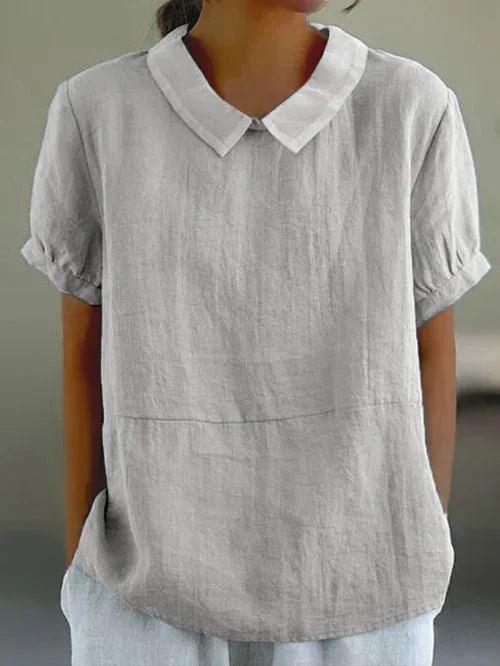 Women's Peter Pan Collar Short Sleeve Blouse with Relaxed Everyday Fit