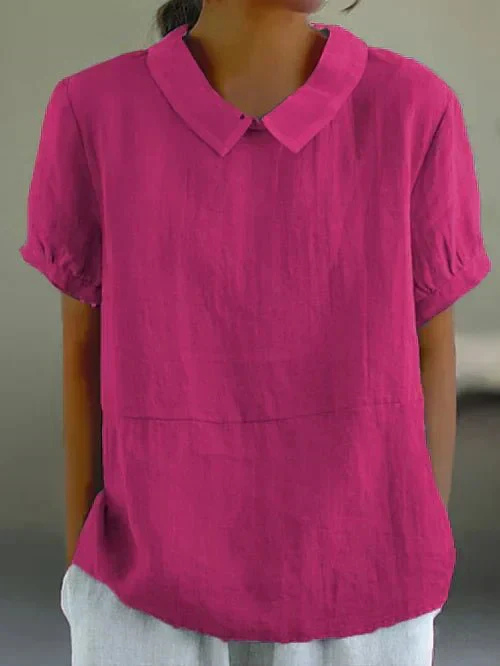 Women's Peter Pan Collar Short Sleeve Blouse with Relaxed Everyday Fit