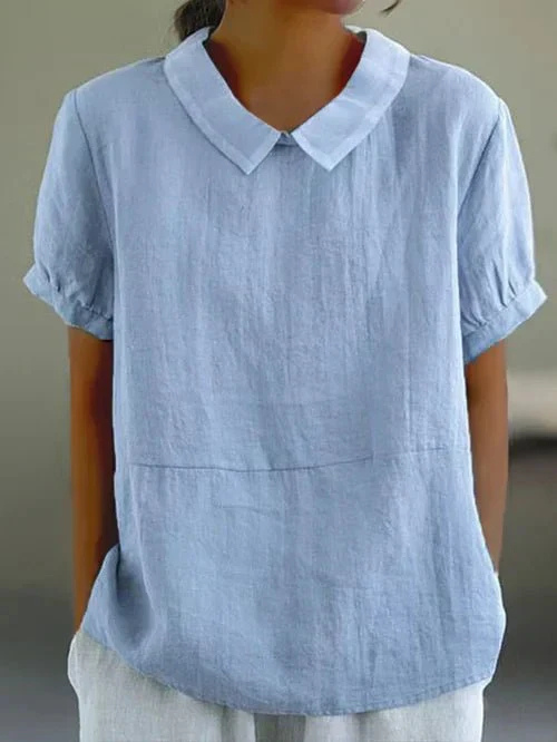 Women's Peter Pan Collar Short Sleeve Blouse with Relaxed Everyday Fit