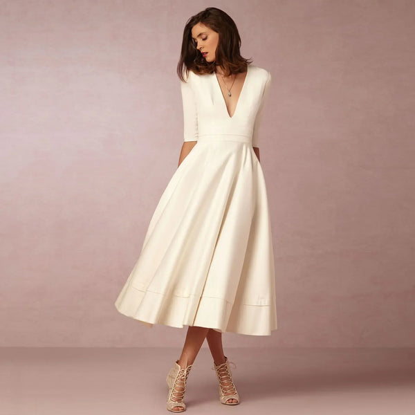 Women's V-Neck A-Line Fit Midi Dress