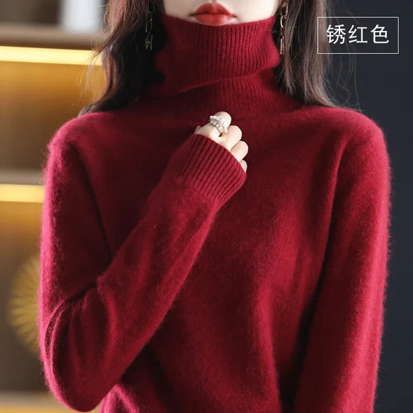 Suéter de cuello alto para mujer, top ajustado de punto suave