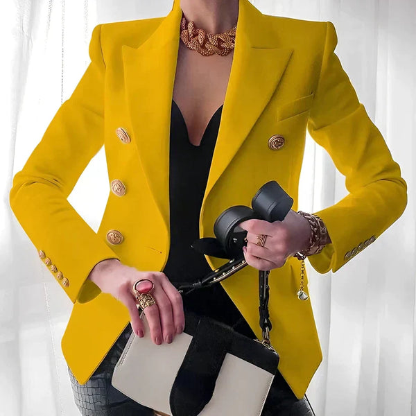 Elegant Double-Breasted Gold Button Blazer