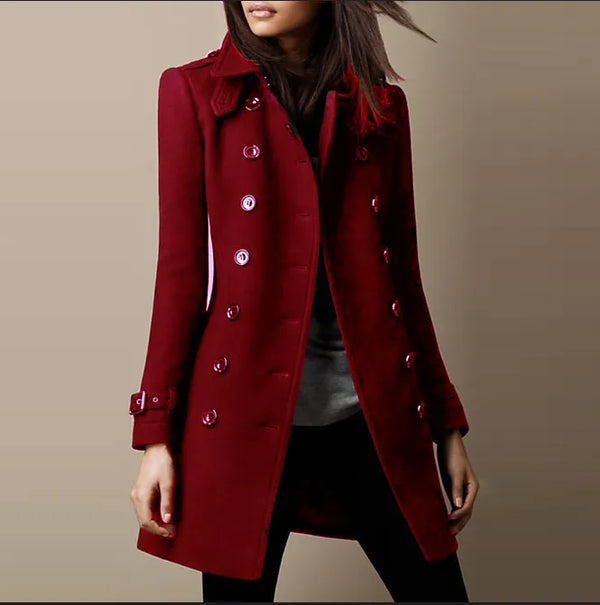 Women's Double-Breasted Tailored Fit Long Coat