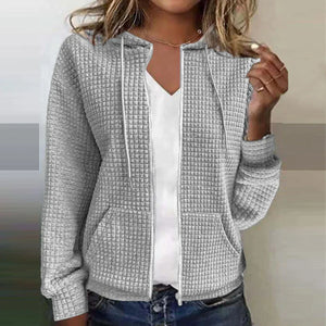 Women's Plaid Hoodie Jacket with Check Pattern