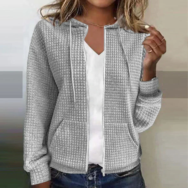 Women's Plaid Hoodie Jacket with Check Pattern