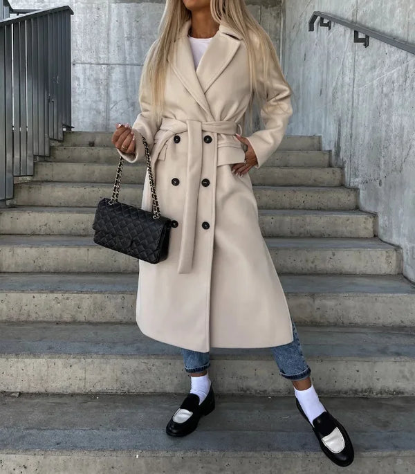 Elegant Longline Button-Up Women’s Trench Coat