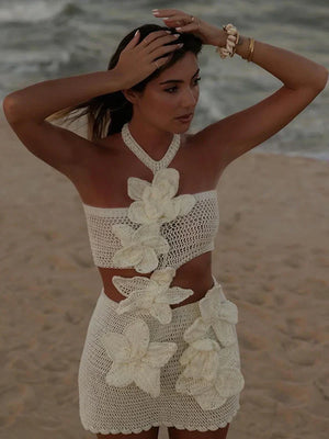 Women's 3D Floral Halter Mini Dress