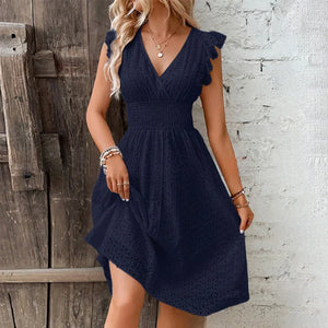 Vestido de Verano con Escote en V y Ojetes para Mujer