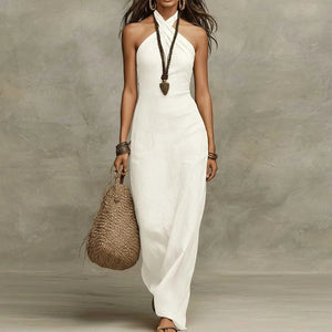 Women's Sleeveless Halter Neck Boho Maxi Dress