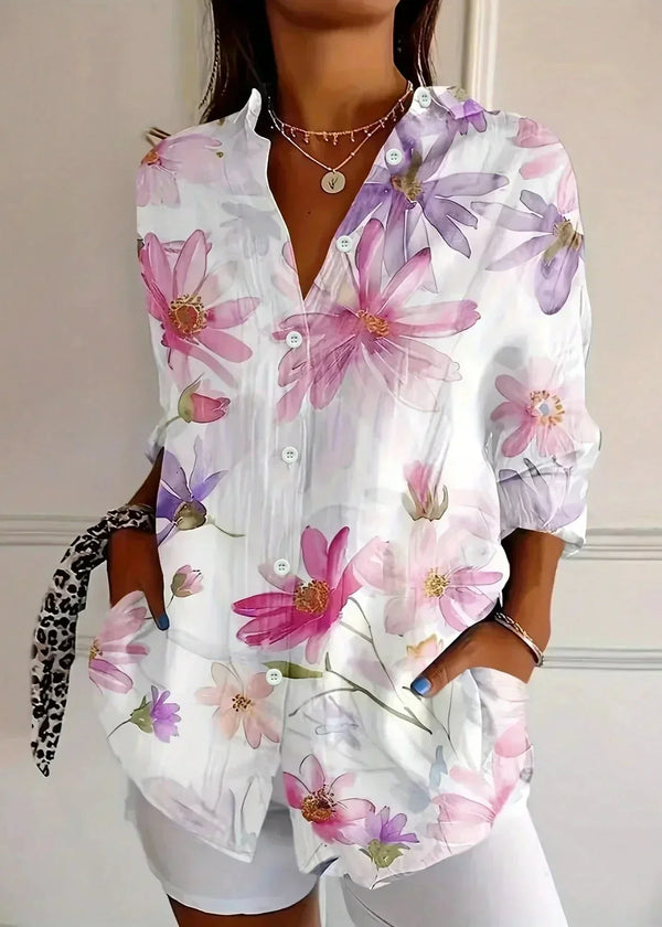 Women’s Colorful Floral Button-Front Blouse