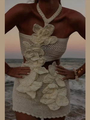 Women's 3D Floral Halter Mini Dress