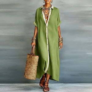 Women's Short Sleeve Button-Down Shirt Maxi Dress