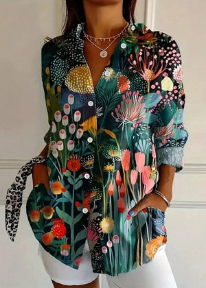 Women’s Colorful Floral Button-Front Blouse