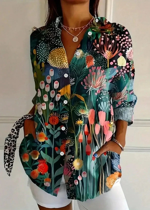 Women’s Colorful Floral Button-Front Blouse