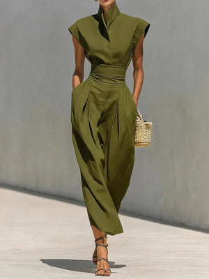Vestido midi para mujer con cuello alto y bolsillos