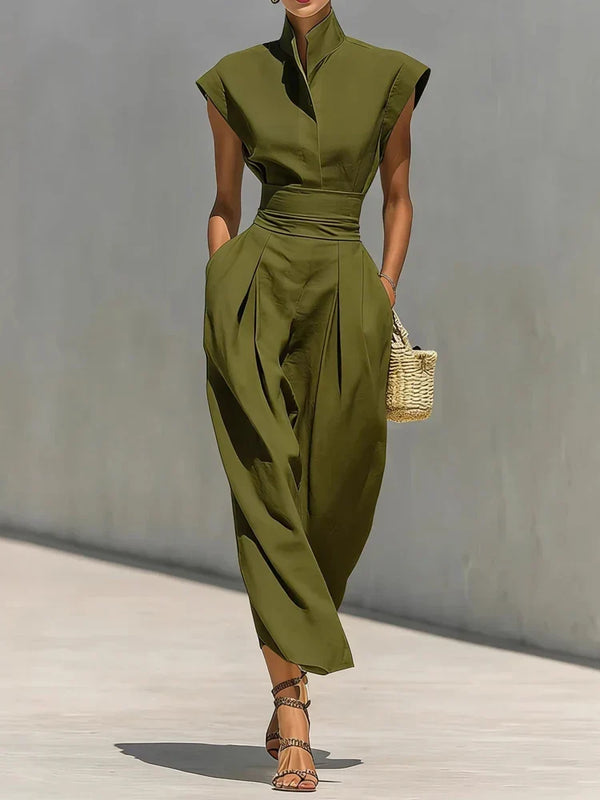 Vestido midi para mujer con cuello alto y bolsillos