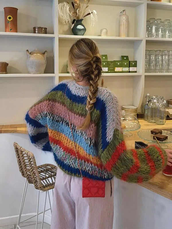 Suéter atrevido multicolor de mohair, cómodo y acogedor para mujer