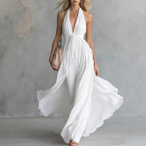 Women's Bohemian Halter  Maxi Dress with Deep V-Neckline