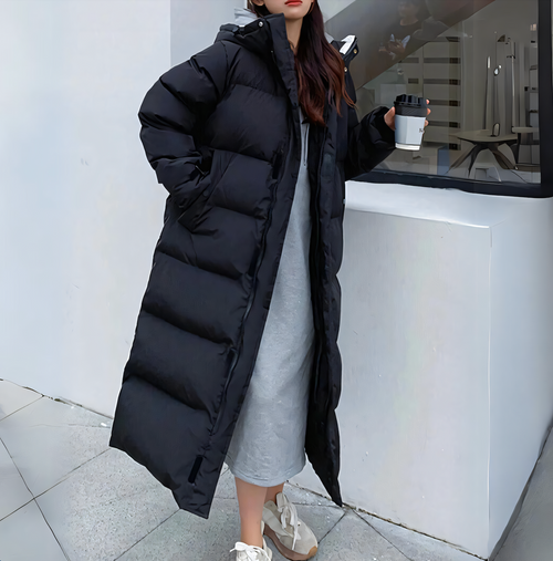 Women's Windproof Long Puffer Coat with Hood