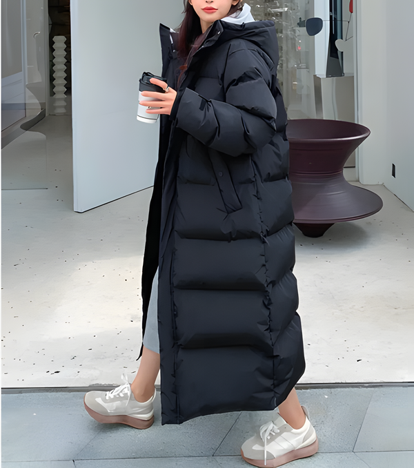 Women's Windproof Long Puffer Coat with Hood