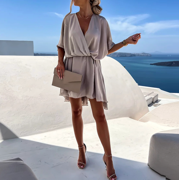 Women's Elegant Wrap Mini Dress with V-Neckline