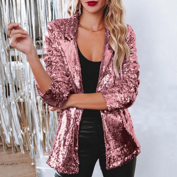 Blazer de lentejuelas para mujer con abertura frontal para un estilo glamuroso