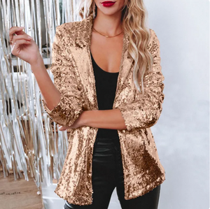 Blazer de lentejuelas para mujer con abertura frontal para un estilo glamuroso