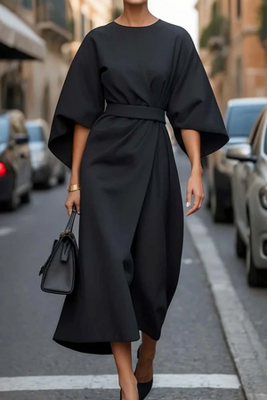 Women’s Elegant Batwing Sleeve Waist Tie Midi Dress