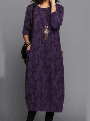 Women's Vintage Jacquard Long Sleeve Midi Dress