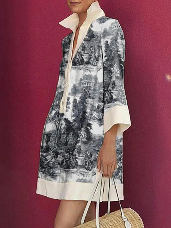 Chic Vintage Floral Mini Tunic Dress for Women