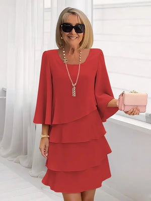 Women's Short Tiered Ruffle Dress with Bell Sleeves