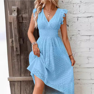 Vestido de Verano con Escote en V y Ojetes para Mujer