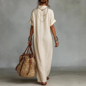 Women's Bohemian Loose-Fit Maxi Dress with V-Neckline