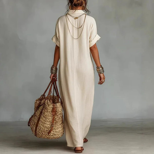 Women's Bohemian Loose-Fit Maxi Dress with V-Neckline