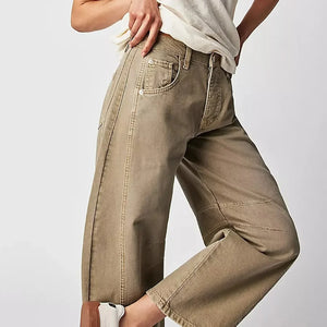 Pantalones de mujer de talle alto, pierna ancha y corte cropped