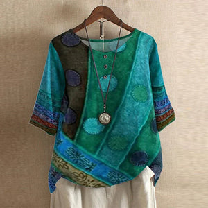 Women's Vintage Floral Print Blouse with Artistic Detail