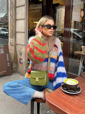 Suéter atrevido multicolor de mohair, cómodo y acogedor para mujer