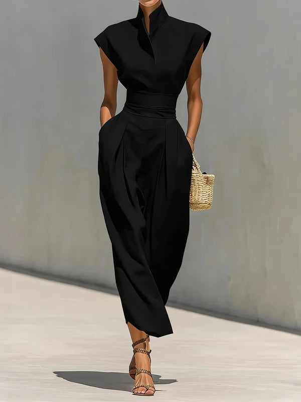 Vestido midi para mujer con cuello alto y bolsillos