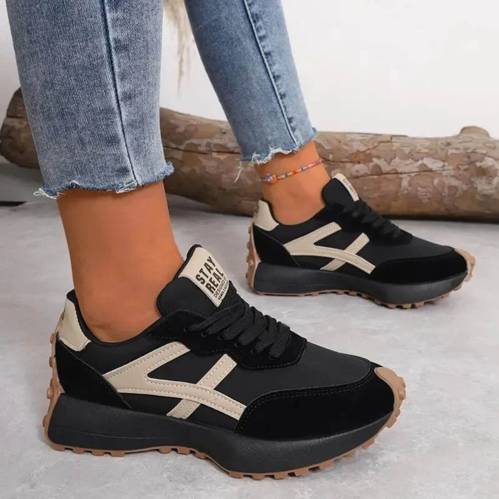 Zapatillas casuales ligeras con paneles contrastantes y cordones para mujer